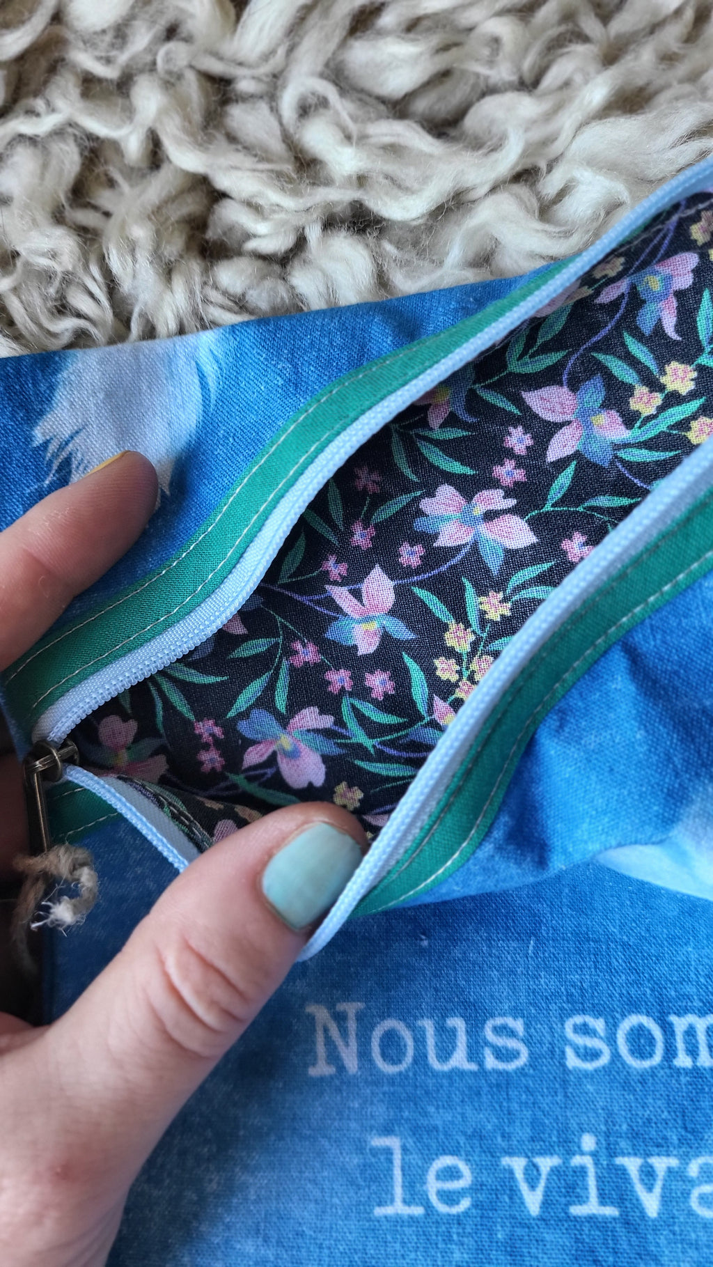 Pochette à livre 🍂"Vivant"🌿 cyanotypée 💙