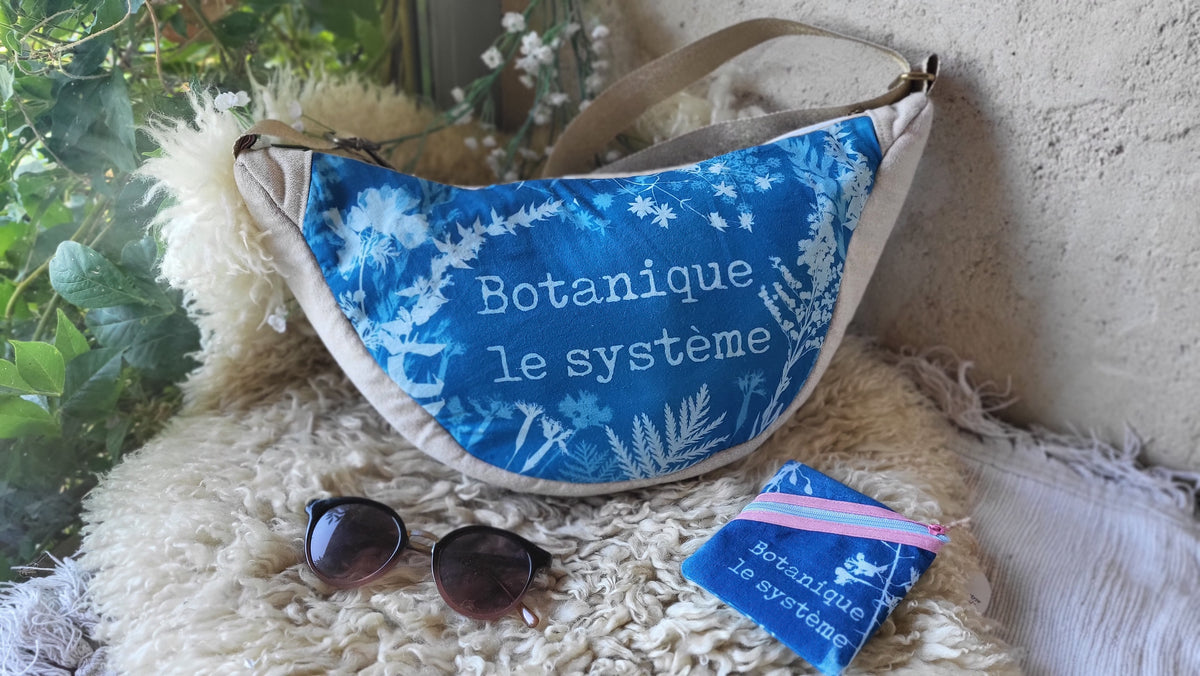 Sac demi-lune 🌿"Botanique le système"🌿 full cyanotype 💙