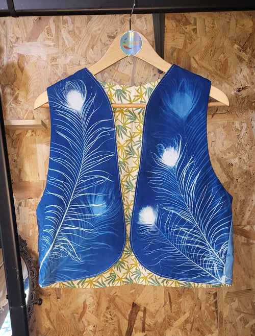 Gilet de bergère ✌️"Petit doigt"🤘 cyanotypé 💙