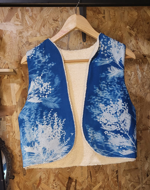 Gilet de bergère 🌿"Botanique le système"🌿 cyanotypé 💙