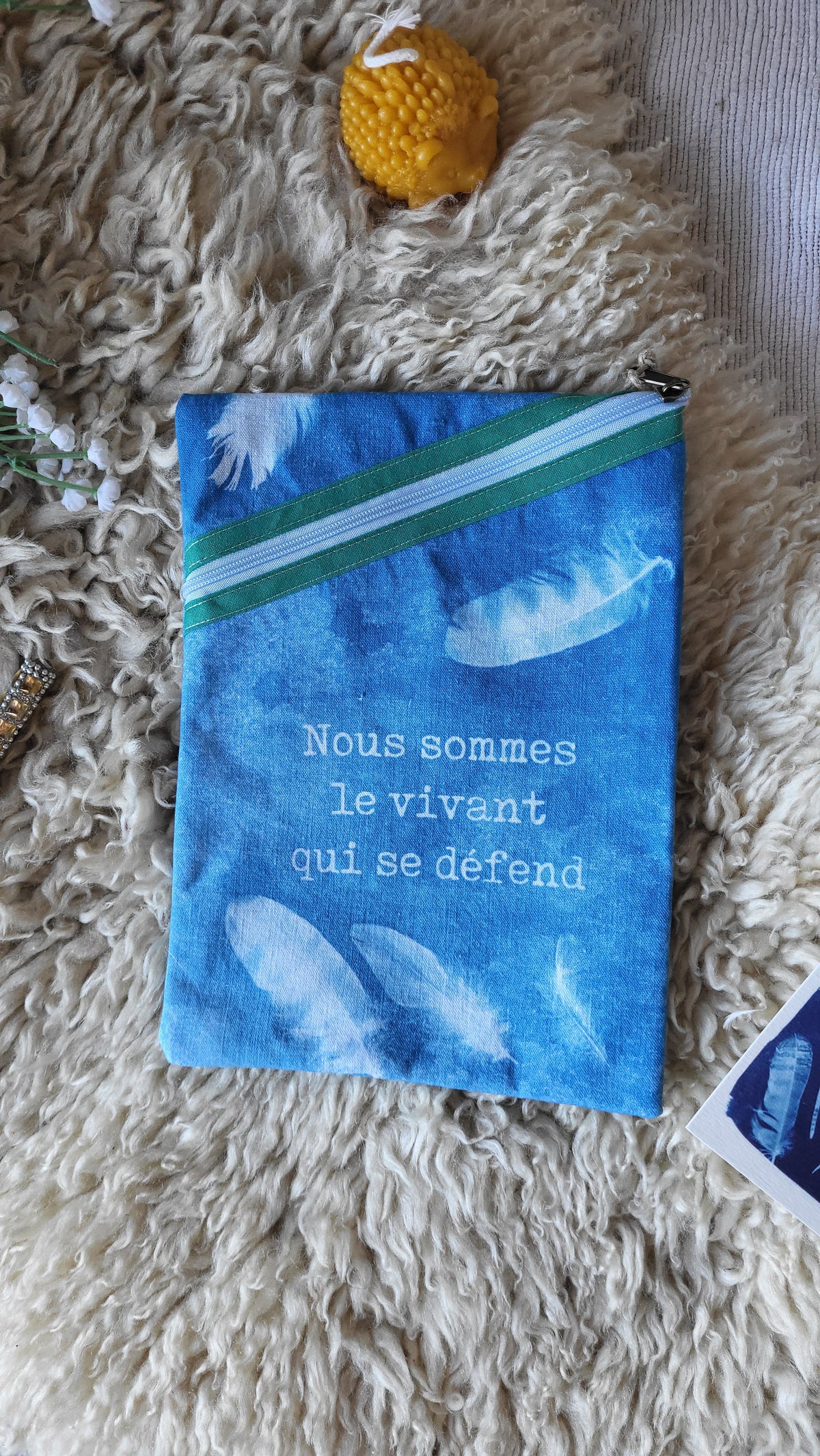 Pochette à livre 🍂"Vivant"🌿 cyanotypée 💙
