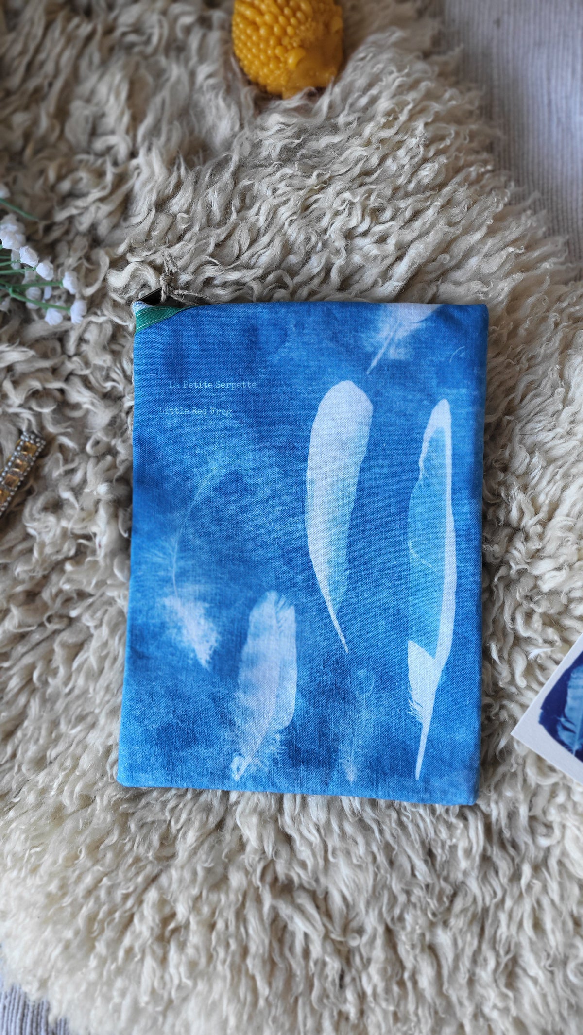Pochette à livre 🍂"Vivant"🌿 cyanotypée 💙